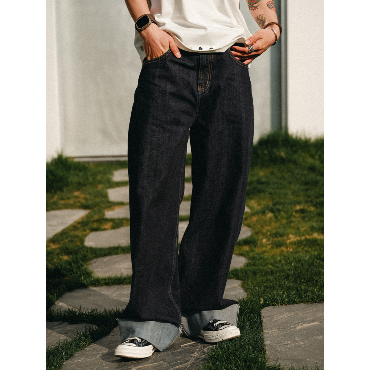 Liberty line25ss欧美简约13oz红边赤耳靛蓝原牛直筒阔腿牛仔裤