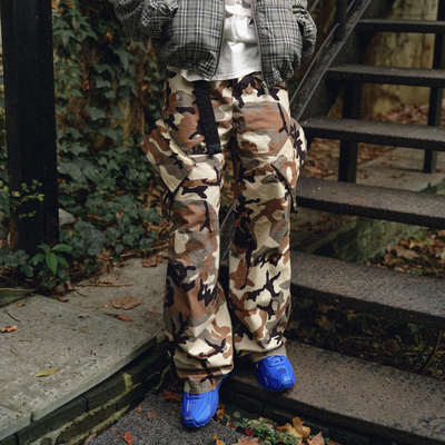 Liberty line25fw军事cargo箱型立体口袋宽松立体剪裁阔腿工装裤