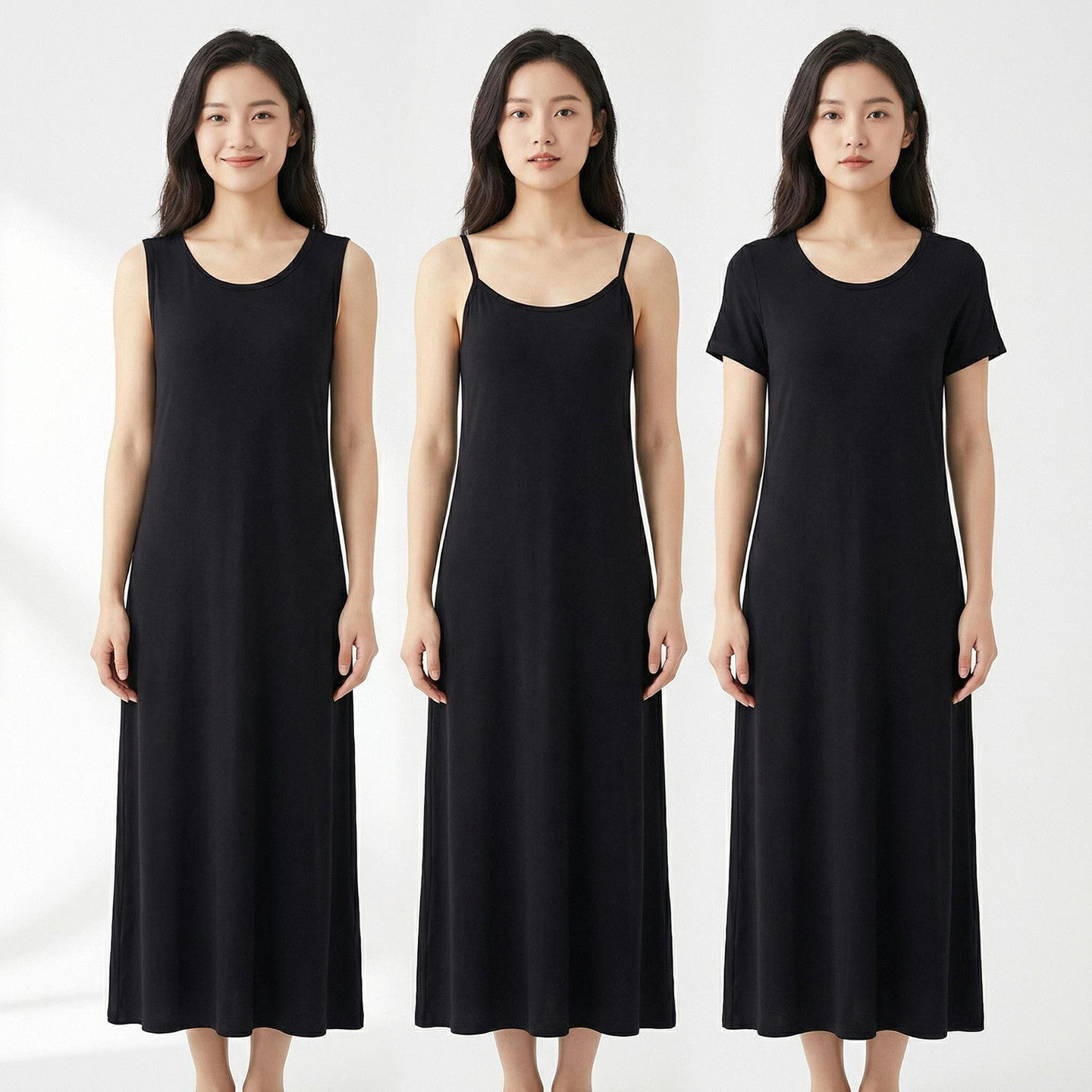 薄款莫代尔睡裙中长款连衣裙吊带裙女夏季a字裙背心裙黑色打底裙