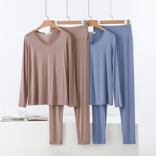 长裤 内搭长袖 秋衣秋裤 两件套V领打底衫 莫代尔女春秋冬季 套装 大码