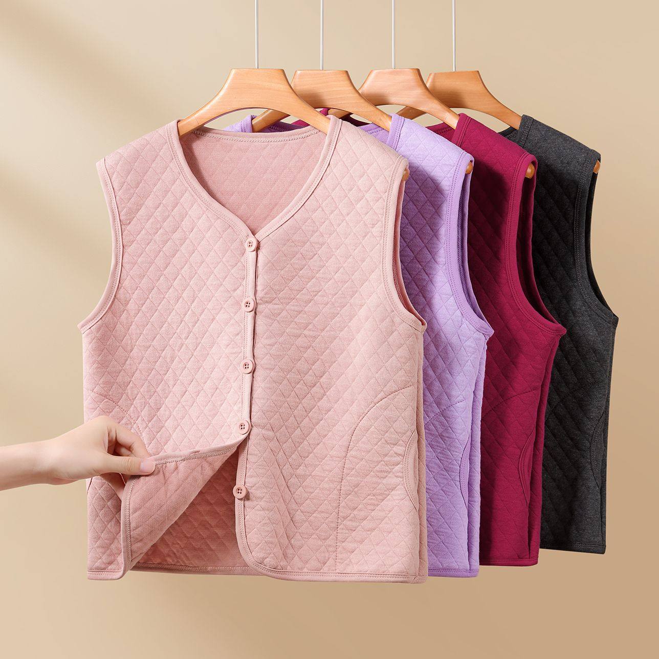 冬季女大码单排扣防寒马甲内搭背心坎肩外套上衣新款加厚保暖马夹