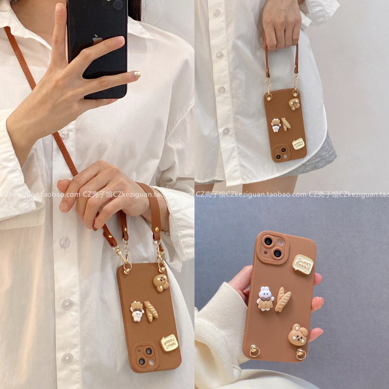 ins卡通立体公仔斜挎全包手机壳