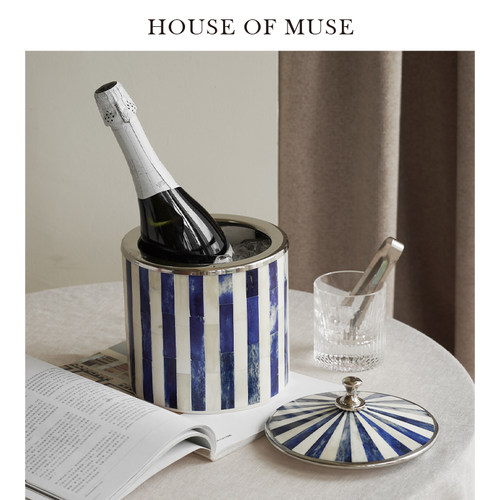 缪斯家印度舶来中古风冰桶牛骨家用红酒香槟冰块保温复古装饰摆件