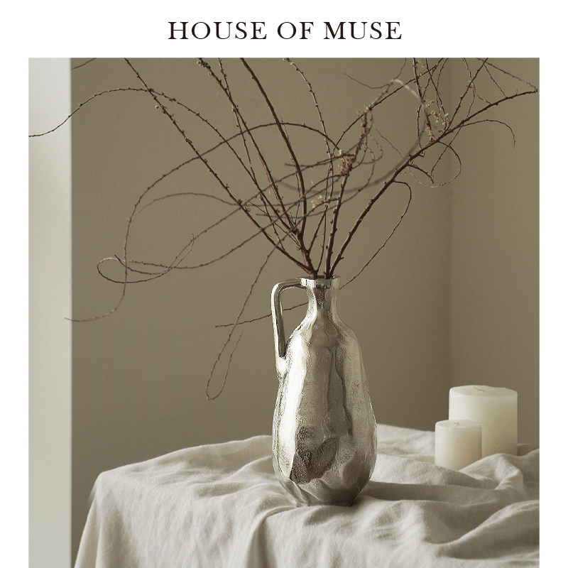 缪斯家 "银熠流光"印度进口手工复古花瓶设计感小众客厅桌面摆件,家居饰品,花瓶,淘宝优惠券,粉丝福利购,淘宝优惠卷