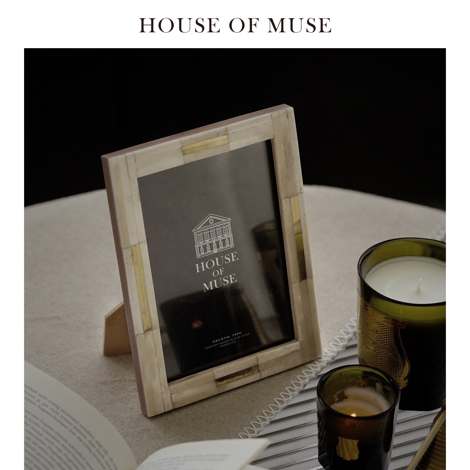缪斯家进口牛骨嵌铜相框装饰摆台6寸7寸家居书房卧室软装室内摆件