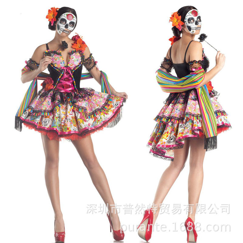 2019年万圣节新款骷髅鬼黑红色新娘僵尸服装夜场DS舞台装演出服