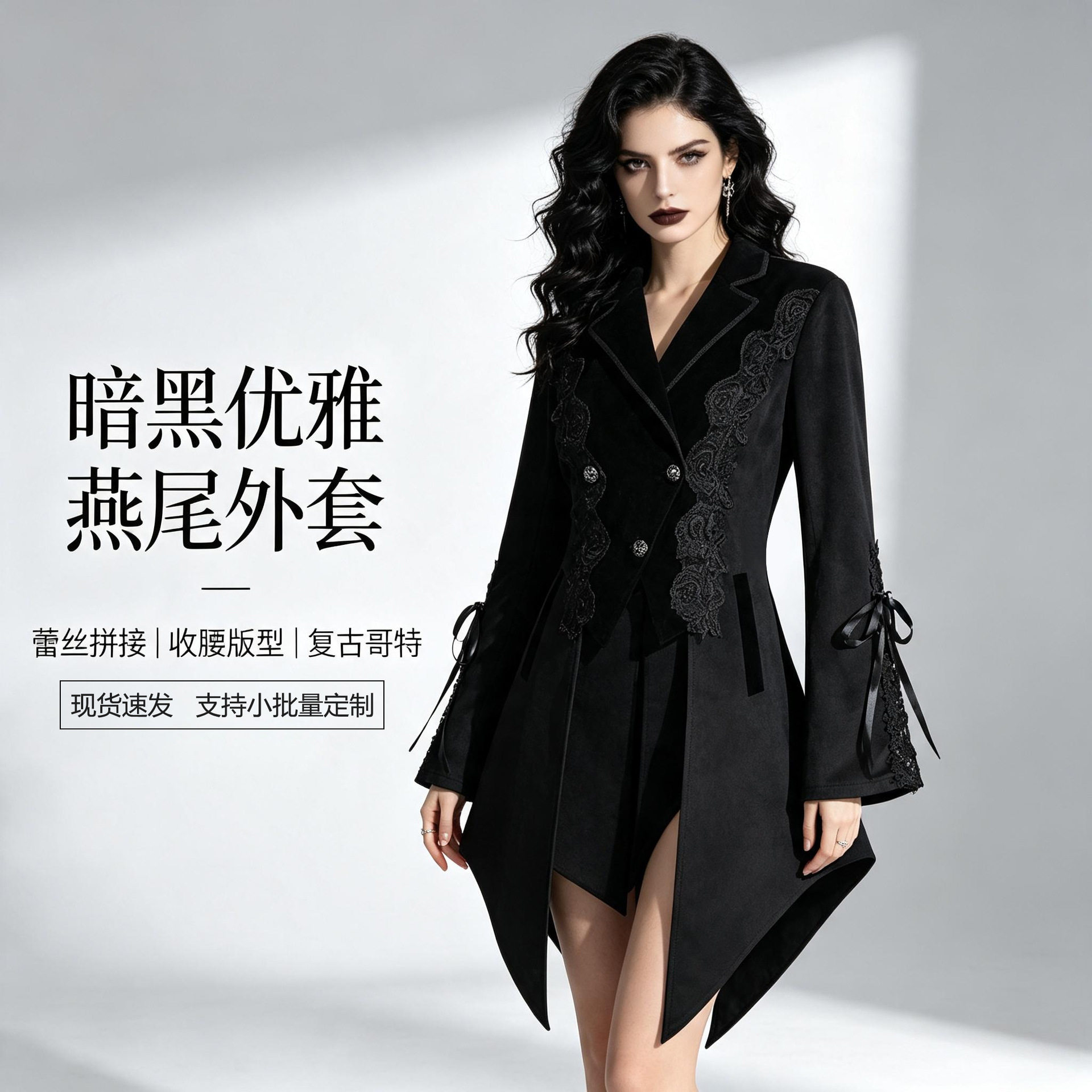 亚马逊蒸汽朋克复古女装外套哥特蕾丝燕尾服万圣节cos服装现货