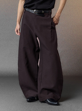 芸蚁〔游子〕精纺羊毛天丝光影斜襟打褶廓形圆月弯刀长裤西裤