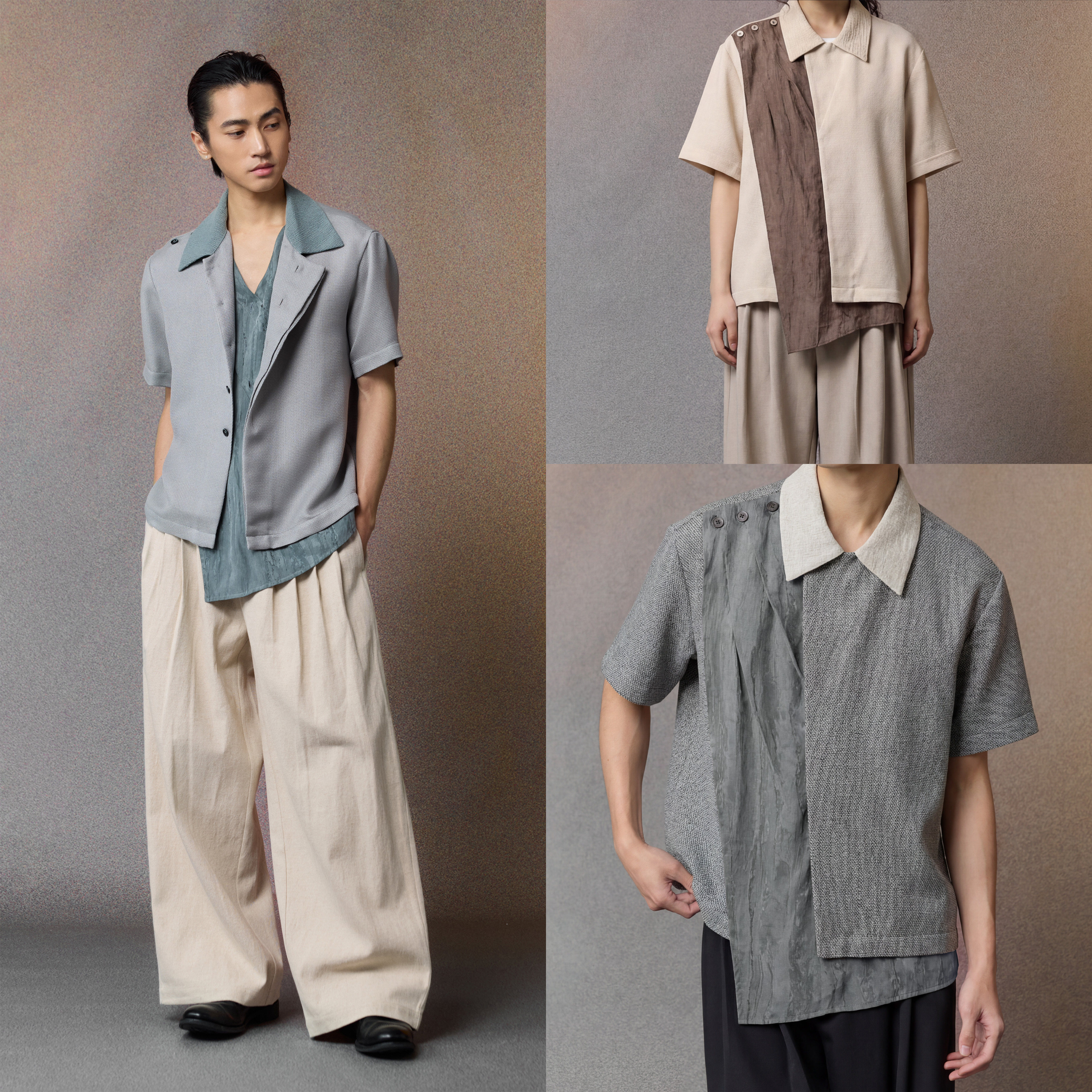 芸蚁〔雪莲花〕多形态奢感香风莱赛尔亚麻异料撞色拼接短袖衬衫