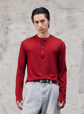 芸蚁〔山川湖海〕莫代尔羊毛铜氨丝混纺亨利领软亲肤打底长袖T恤