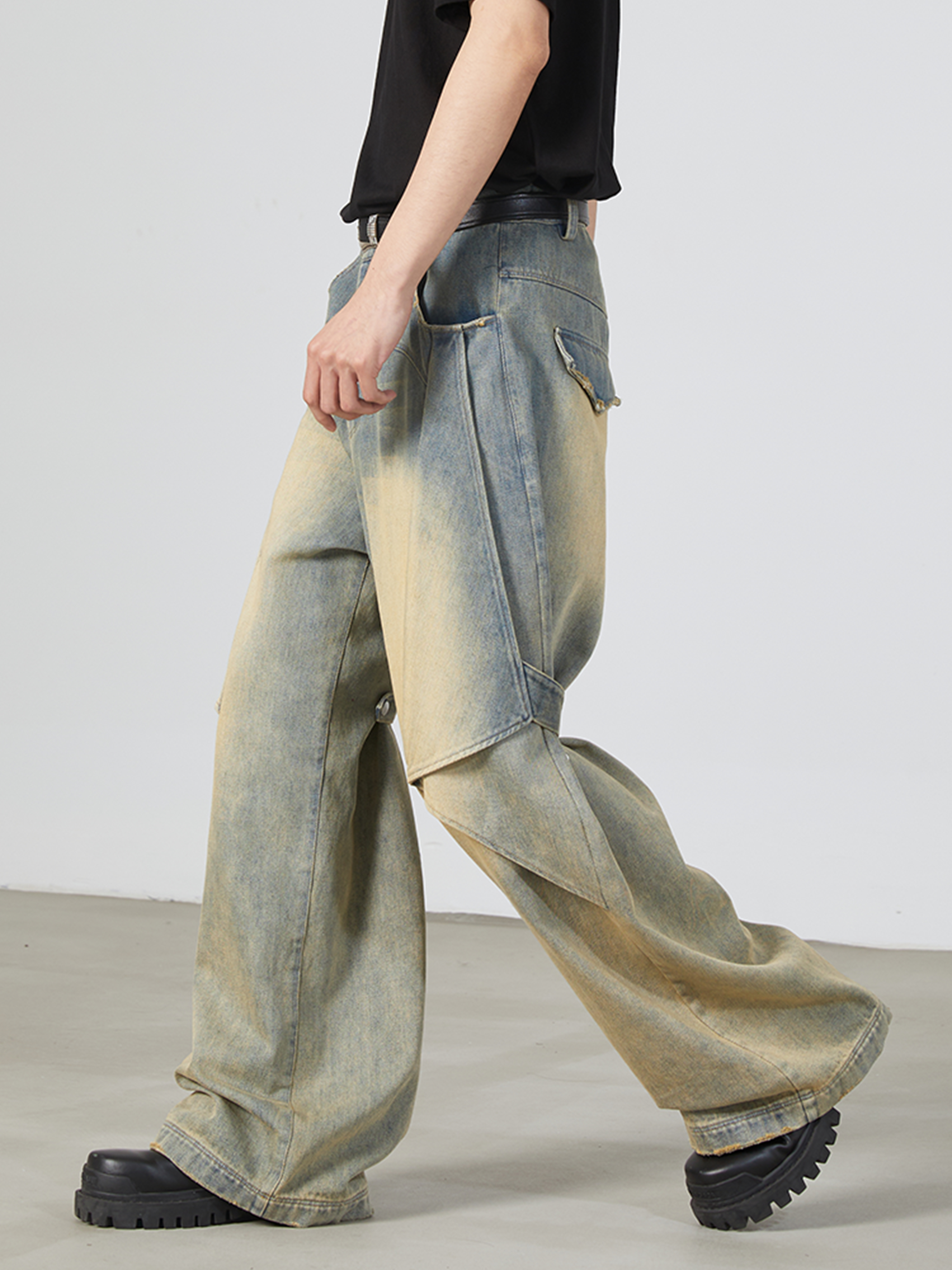 芸蚁泥染复古水洗做旧宽松牛仔裤