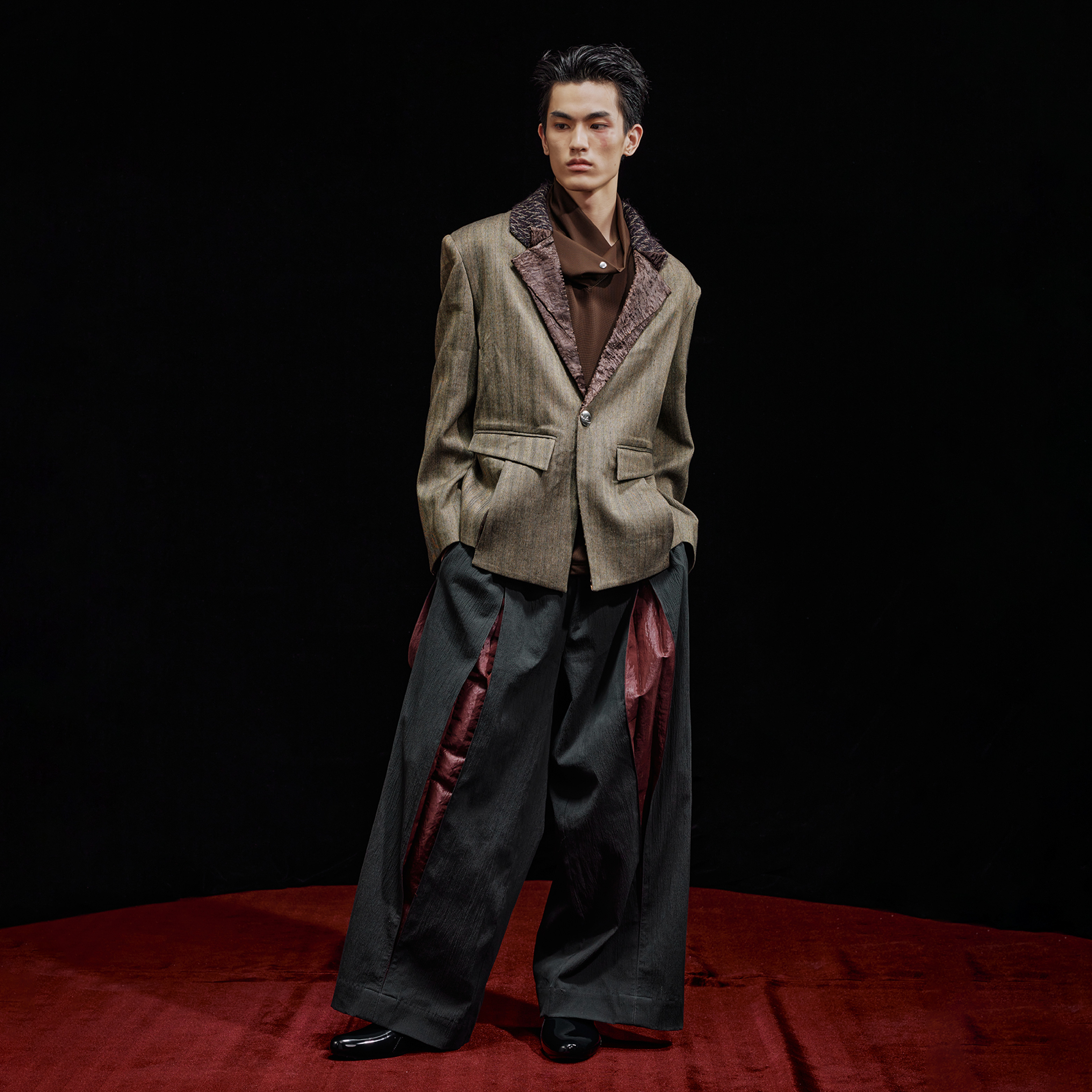 高定款*芸蚁〔江湖流〕中缝破骨撞色功夫腰带不规则凸纹肌理长裤