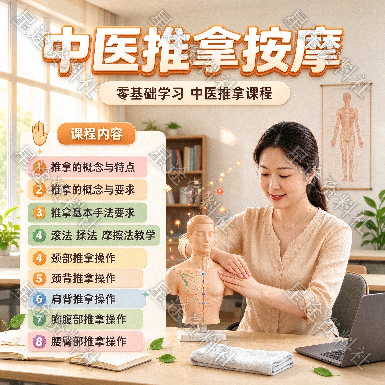 自学中医全身推拿视频教程头部腰背关节穴位手法详解培训教学课程