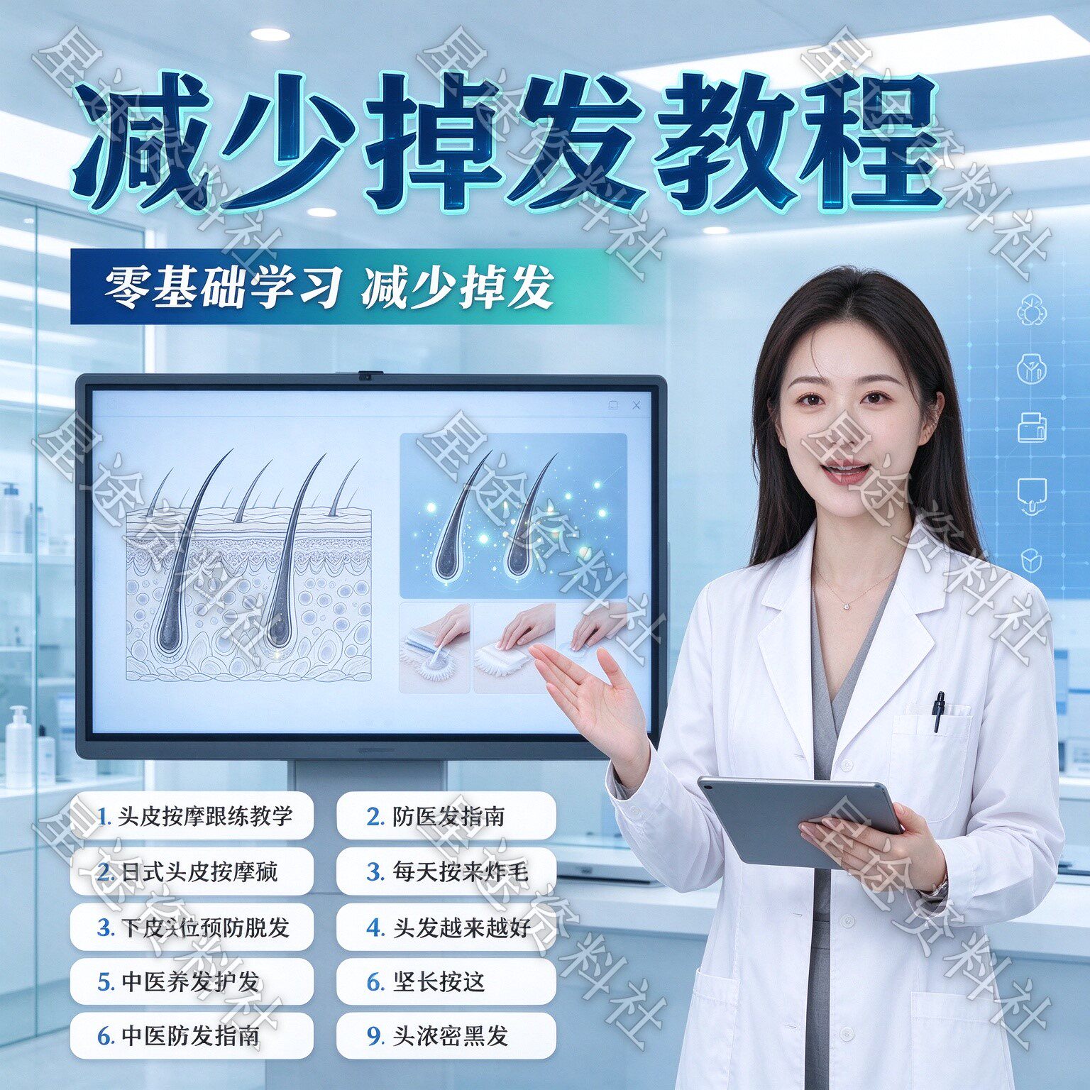 减少掉发白发视频教程预防改善脱发助长新发头皮按摩滋养护发指南