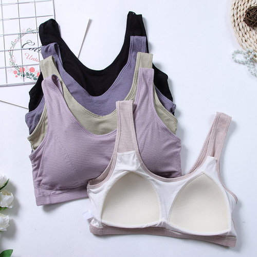 薄加大码固定胸垫背心 中年妈妈款内衣纯色文胸 琪比莉8828