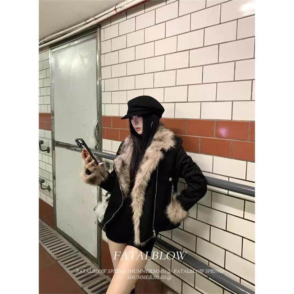 黑色皮毛一体毛绒毛领外套女秋冬季加厚短款修身机车夹克棉服上衣,个性定制/设计服务/DIY,棉服工装,淘宝优惠券,粉丝福利购,淘宝优惠卷