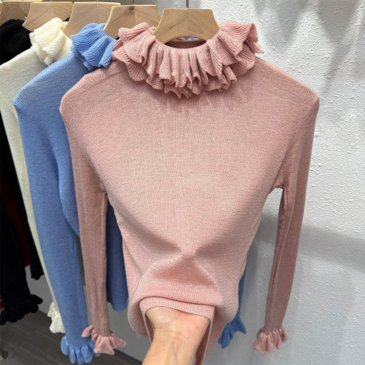 2025春季新款花边领针织衫女木耳边高级感半高领内搭羊毛打底衫潮,个性定制/设计服务/DIY,棉服工装,淘宝优惠券,粉丝福利购,淘宝优惠卷