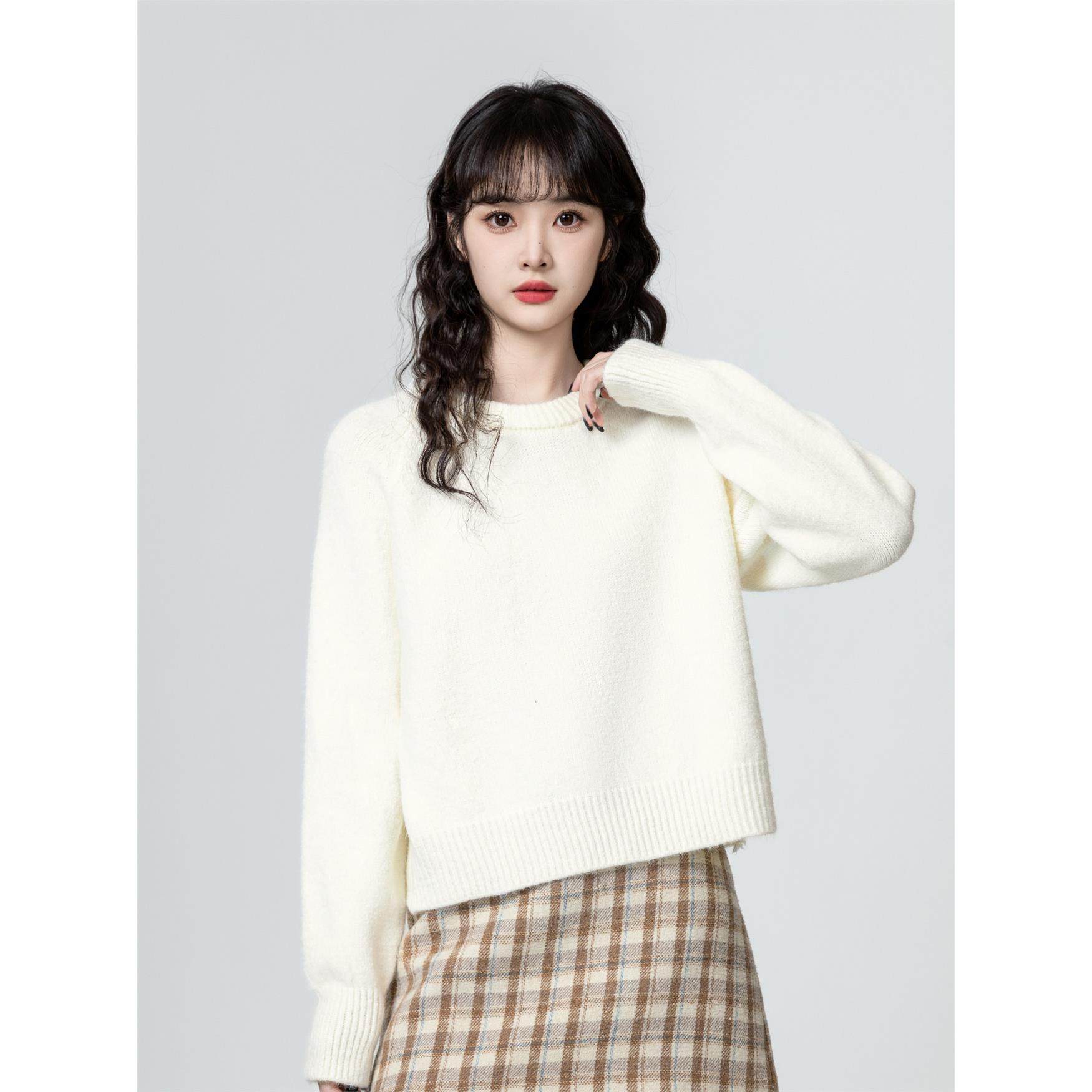 奶杏色加厚圆领毛衣女2025春秋新款宽松慵懒软糯针织衫内搭短上衣,个性定制/设计服务/DIY,棉服工装,淘宝优惠券,粉丝福利购,淘宝优惠卷