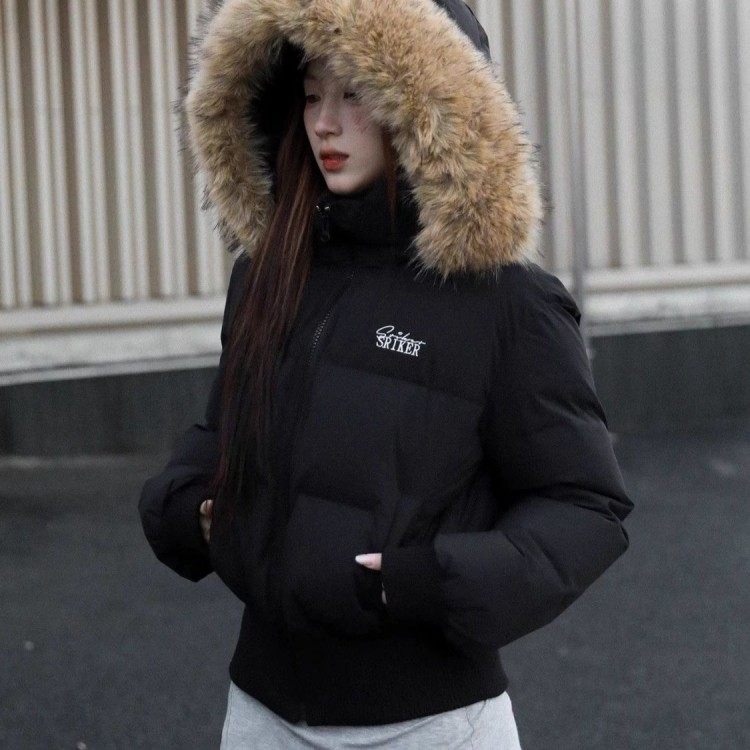 黑色短款棉服女2025冬季收腰显瘦大毛领棉袄小个子加厚保暖外套潮,个性定制/设计服务/DIY,棉服工装,淘宝优惠券,粉丝福利购,淘宝优惠卷