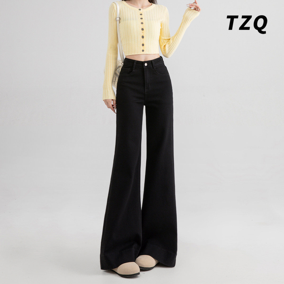 黑色百搭不贴腿微喇牛仔裤女秋冬季高腰修身显瘦阔腿拖地喇叭裤子,个性定制/设计服务/DIY,棉服工装,淘宝优惠券,粉丝福利购,淘宝优惠卷