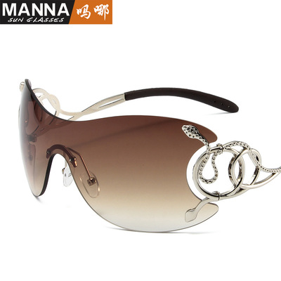 法国gentle motto连体无框太阳镜女蛇形镜腿个性搞怪墨镜欧美ins