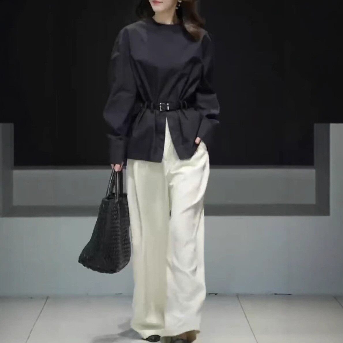 法国gentle motto春季新款高级感干练宽松长袖上衣阔腿长裤女