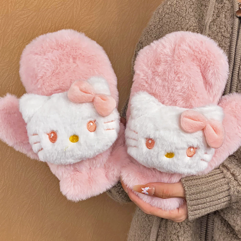 HelloKitty手套女冬季保暖手套可爱骑行韩版卡通加绒加厚学生