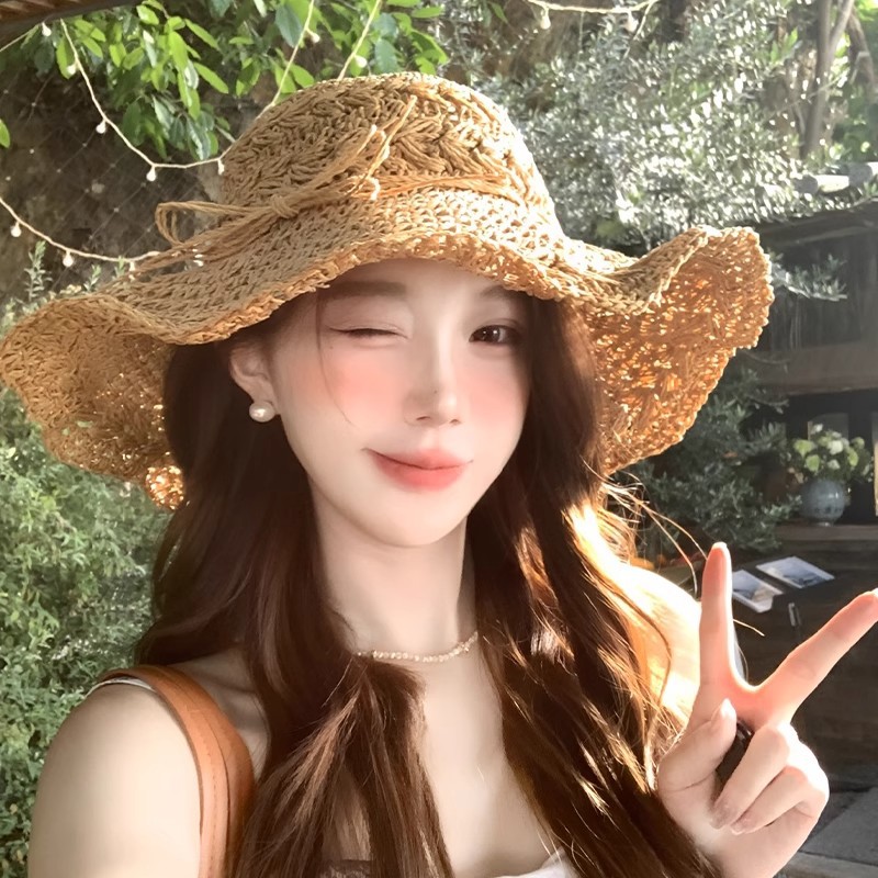韩版可折叠大檐草帽女春夏天小清新甜美旅游海边沙滩防晒遮阳帽