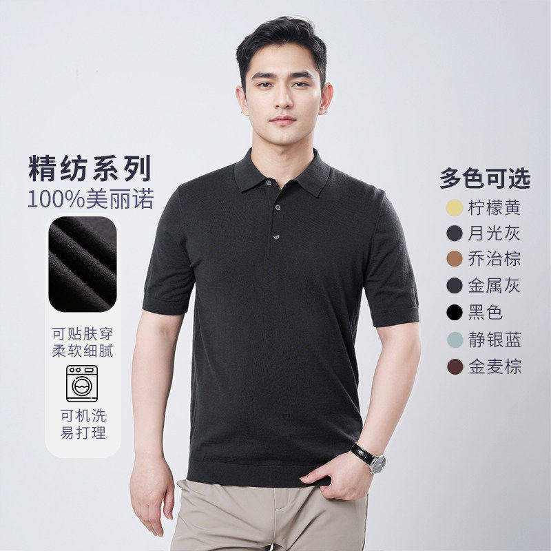 精纺可机洗100%羊毛polo领针织纯色百搭HM165