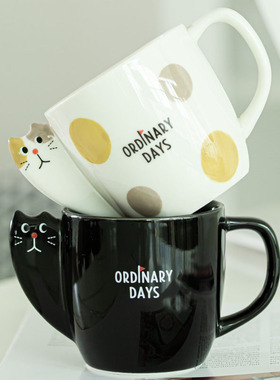 concombre探头猫咪马克杯釉下手绘高温无铅镉健康不褪色亮润防滑