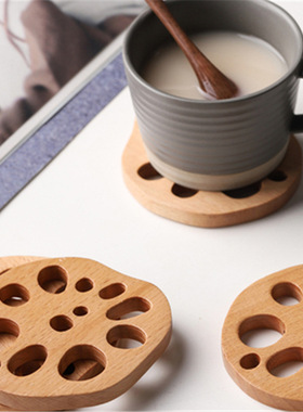 创意马克杯垫木质隔热垫功夫茶杯托榉木藕片杯垫 茶杯垫
