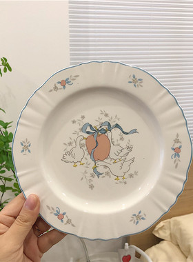 法式复古碎花小天鹅陶瓷早餐盘西餐甜点盘ins汤盘简约杯碟马克杯