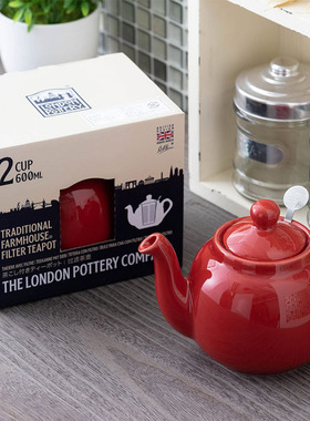 London Pottery 英式田园红色进口轻奢茶壶咖啡花茶陶瓷壶带滤网