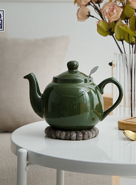 London Pottery墨绿进口英式田园北欧轻奢花茶咖啡陶瓷茶壶带滤网