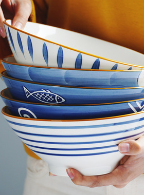 日式陶瓷碗餐具ins 家用单个汤碗面碗一人食大号碗创意斗笠拉面碗