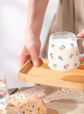 田园风玻璃杯大容量咖啡杯茶杯牛奶杯耐热高硼硅健康材质冷饮热茶