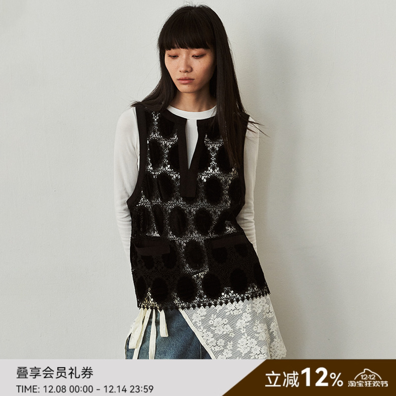 SAME FLOW 原创百搭无袖时尚简约设计感波点蕾丝背心叠穿上衣