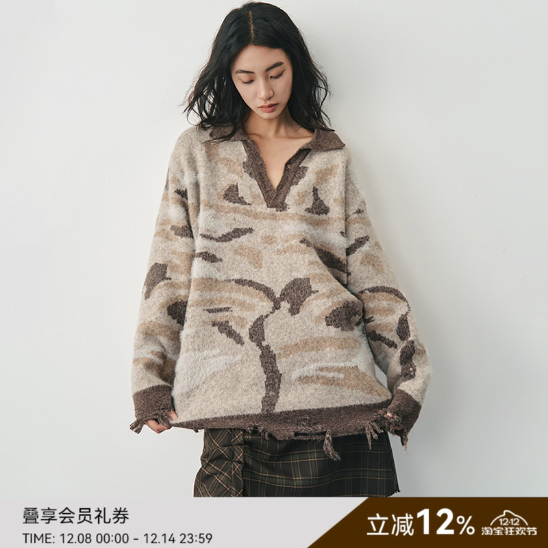 SAMEFLOW 小众设计感Polo领复古毛衣慵懒高级感超好看针织厚上衣