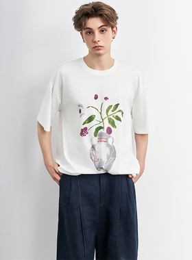 SAME FLOW  夏日百搭宽松“我不是花瓶”水彩风格手绘花卉休闲T恤