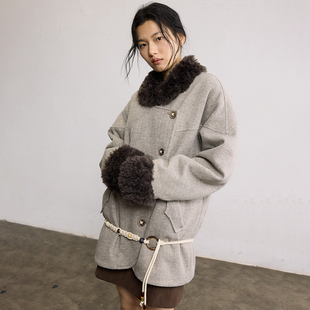 宽松夹棉外套 高级感毛领棉服女保暖加厚短款 SAMEFLOW 原创冬季