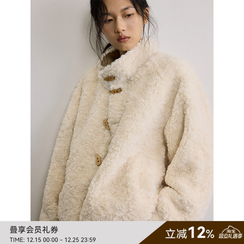 SAMEFLOW 毛绒立领中式风刺绣元素保暖御寒挺括有型棉服双面外套