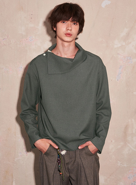 SAME FLOW 简约男女同款高级翻领不对称设计百搭舒适不挑人套头衫