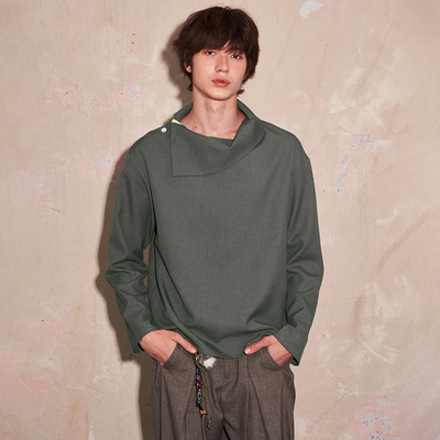 SAME FLOW 简约男女同款高级翻领不对称设计百搭舒适不挑人套头衫