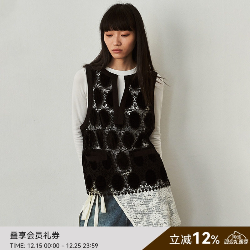 SAME FLOW 原创百搭无袖时尚简约设计感波点蕾丝背心叠穿上衣