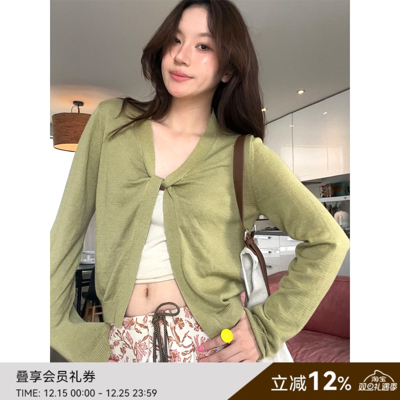 SAME FLOW 原创小众纽结领设计毛衣开衫慵懒早秋薄款针织上衣外套