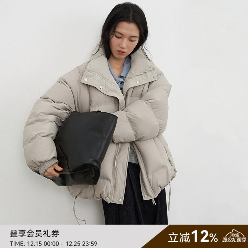 SAMEFLOW 正反两面穿短款蓬松羽绒服女冬季短款90绒面包服外套