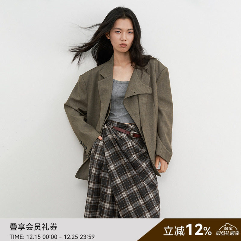 SAME FLOW 风格突出打破常规廓形宽肩不对称设计百搭男女西装外套