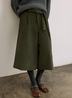 SAMEFLOW 打造复古文艺穿搭厚实挺括柔软亲肤灯芯绒七分阔腿中裤