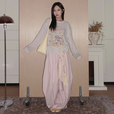 SAME FLOW“神马游园绘”涂鸦印花上衣早秋长袖防晒罩衫T恤女宽松