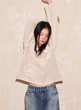 SAME FLOW 原创V领镂空手工点缀绣花小众宽松落肩连帽男女款卫衣